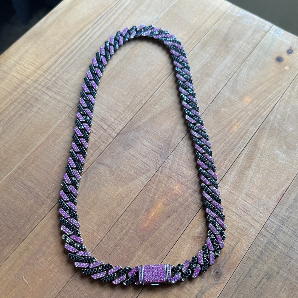 Purple and Black Pave Cuban Link Necklace - Women's Jewelry